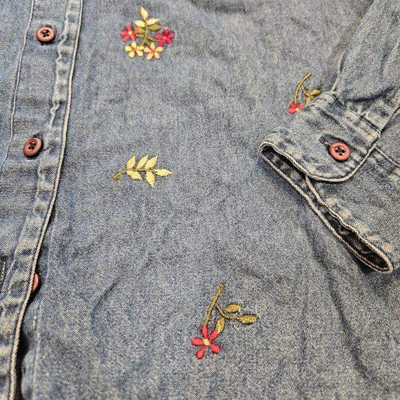 Vtg Wrangler Embroidered Floral Denim Top Womens L Blue Cottagecore Boho Western - Picture 4 of 9